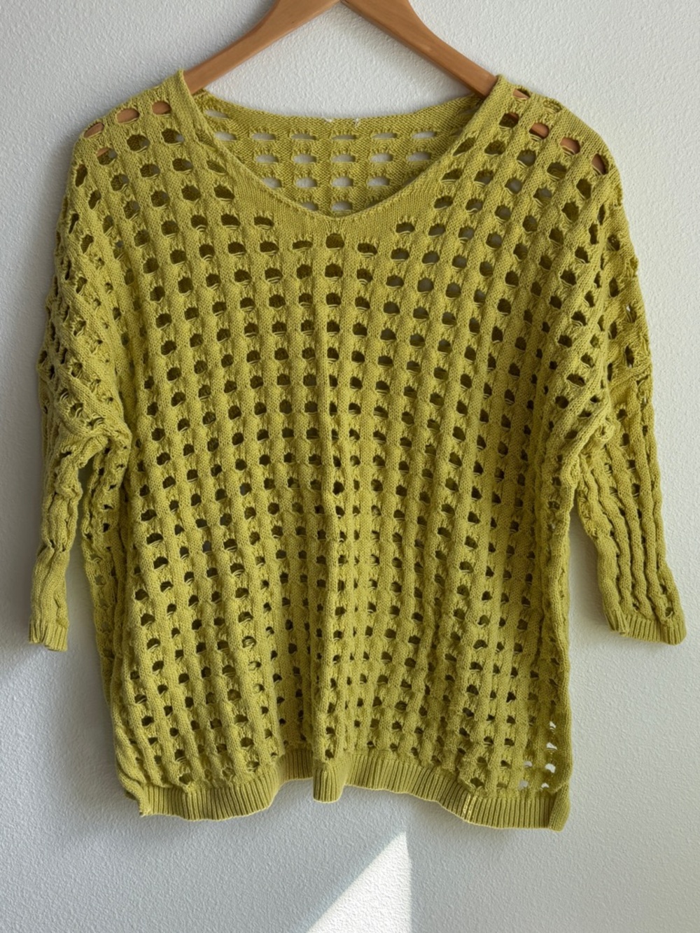 Wynne Layers Women's Lightweight Open-Knit Sweater in Chartreuse